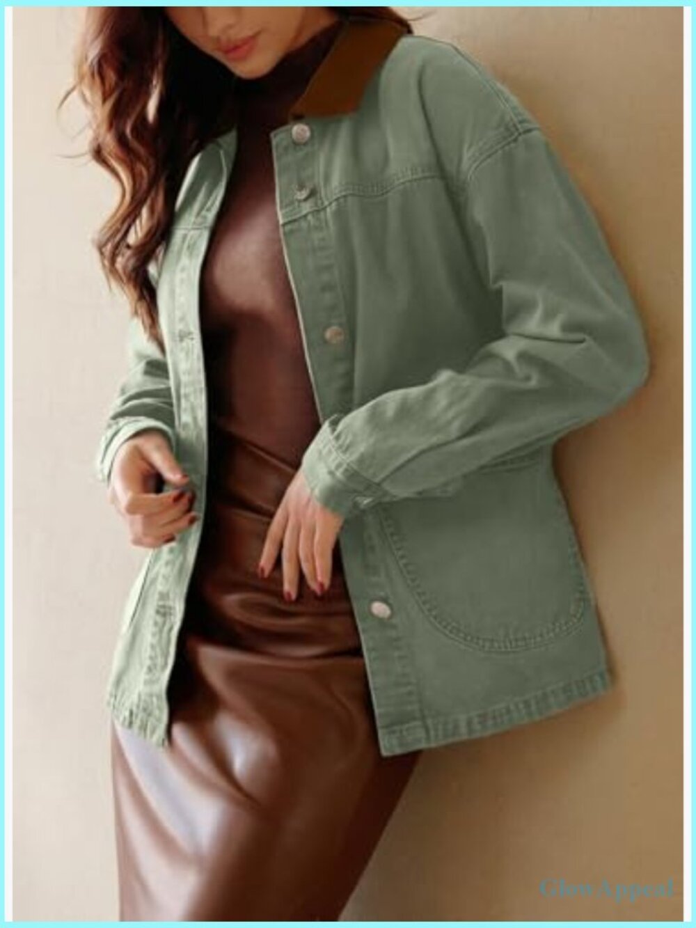 Oversized Denim Jacket with Button Down Front and Pockets - Picture 3 of 7